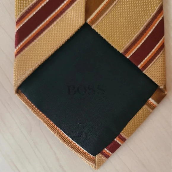 🇩🇪HUGO BOSS tie, striped, yellow  and burgundy - Picture 6 of 11